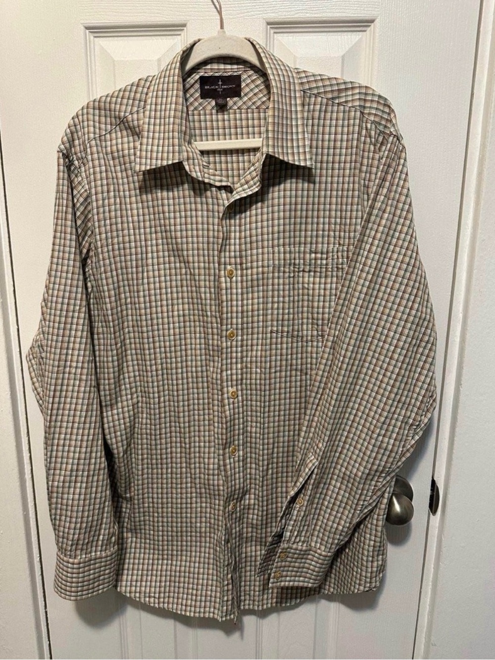 Men’s Black Brown 1826 XL Beige Green Plaid Button Down Shirt